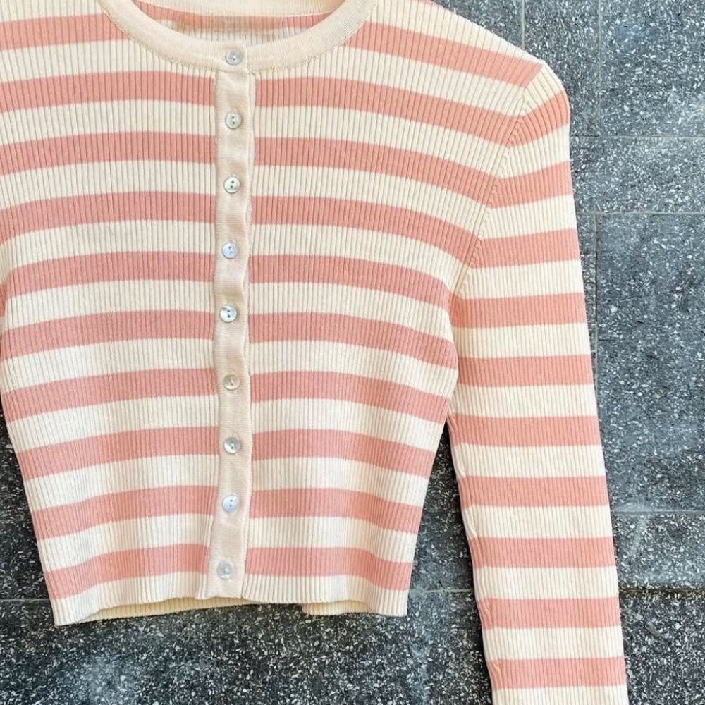 ZARA Striped Cropped Cardigan Sweater - Cream/Pink - Size S - NWoT - Picture 3 of 3